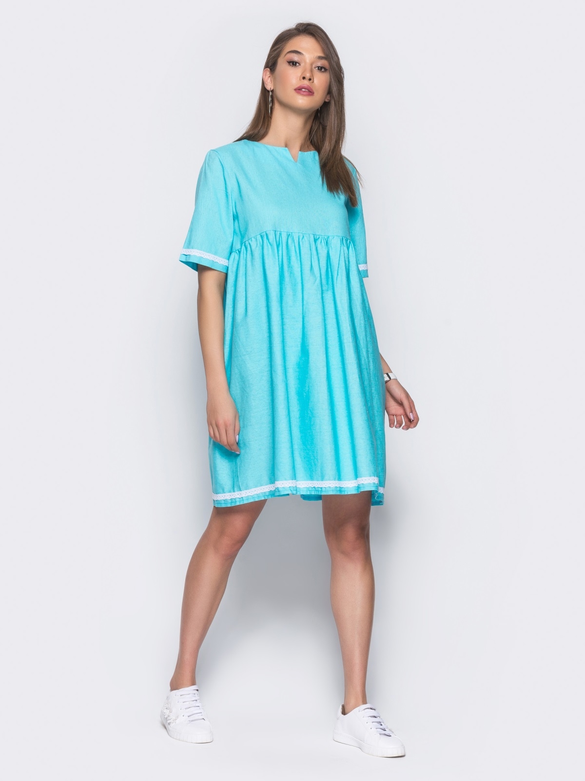 Льняное платье в стиле oversize голубое - 11327, фото 2 Льняное платье в стиле oversize голубое - 11327, фото 2 – интернет-магазин Dressa