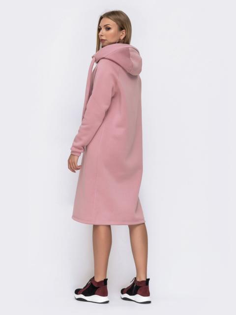Розовое платье на флисе в стиле oversize с капюшоном 42534, фото 3