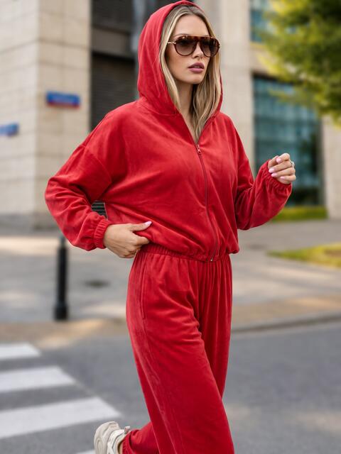 Велюровый костюм с кофтой и брюками красный 78037, фото 3