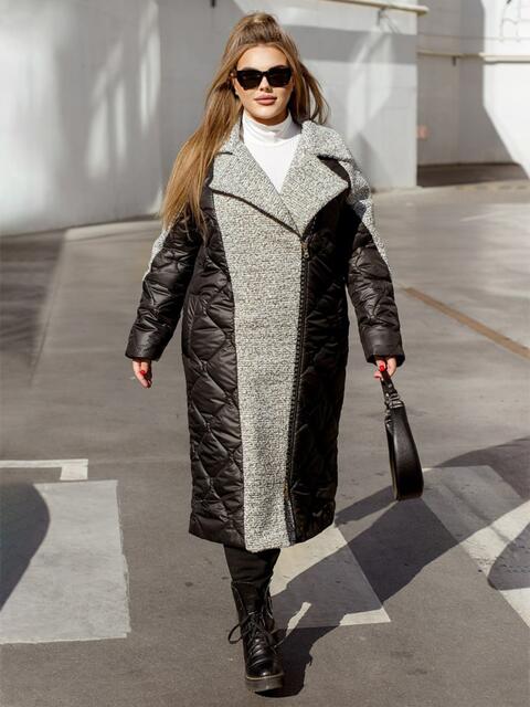 Зимняя стеганая куртка с шерстью черная 57972, фото 2