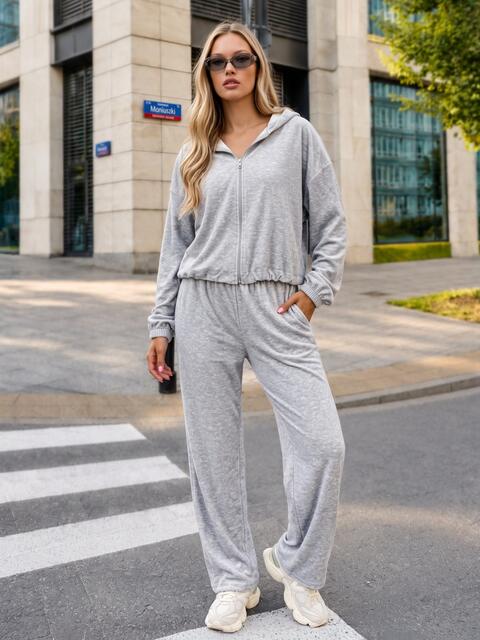 Костюм серого меланжевого цвета с кофтой и брюками 78039, фото 4