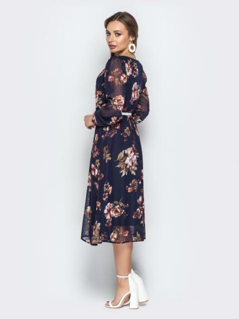 Шифонове плаття з квітковим принтом темно-синє 21006, фото 3