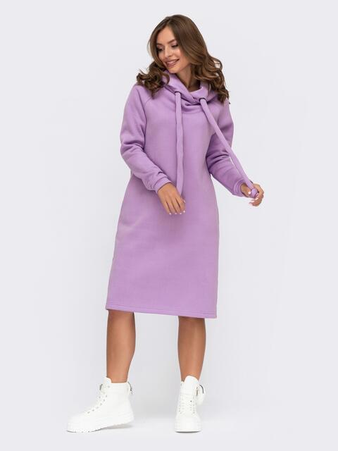 Сиреневое платье на флисе в стиле oversize с капюшоном 55485, фото 1