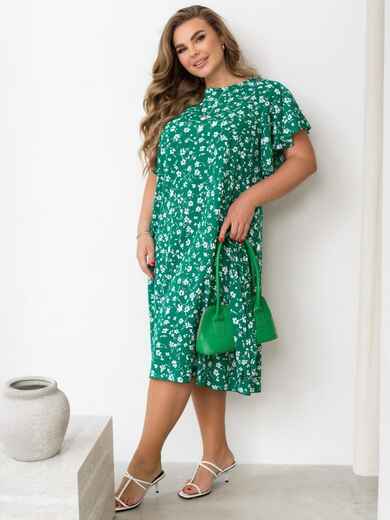 Платье большого размера из штапеля зелёное 75739, фото 1
