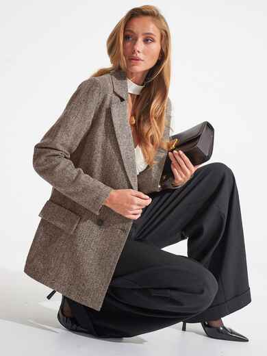 Двубортный пиджак бежевого цвета с принтом 73829, фото 1