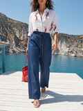 Брюки прямого кроя со стразами тёмно-синие 77692, фото 5