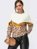 Свитшот из ангоры в animal print с V-образной вставкой бежевый 55533, фото 2