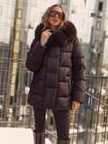 Зимняя куртка с капюшоном и мехом коричневая 77847, фото 3