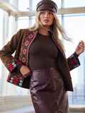 Коричневий жакет з етнічною вишивкою 78304, фото 2