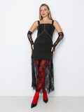 Коротка сукня з гіпюровою спідницею-міді та рукавичками чорна 76640, фото 1