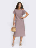 Прямое платье из льна с открытым плечом фиолетовое 54508, фото 1