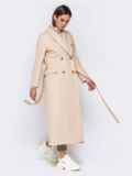 Длинное пальто в стиле oversize с поясом бежевое 40998, фото 3