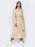 Длинное пальто в стиле oversize с поясом бежевое 40998, фото 4