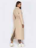 Длинное пальто в стиле oversize с поясом бежевое 40998, фото 6