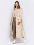 Длинное пальто в стиле oversize с поясом бежевое 40998, фото 7