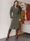Приталенное платье из рибаны на пуговицах хаки 51454, фото 4