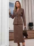 Костюм зі спідницею та жакетом у гусячу лапку коричневий 76558, фото 2