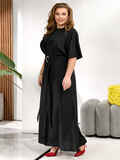 Длинное платье батал чёрного цвета с поясом 76768, фото 4