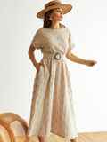 Платье-миди бежевого цвета с поясом 74571, фото 2